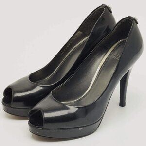 Stuart Weitzman Black Patent Leather Peep Toe Pumps